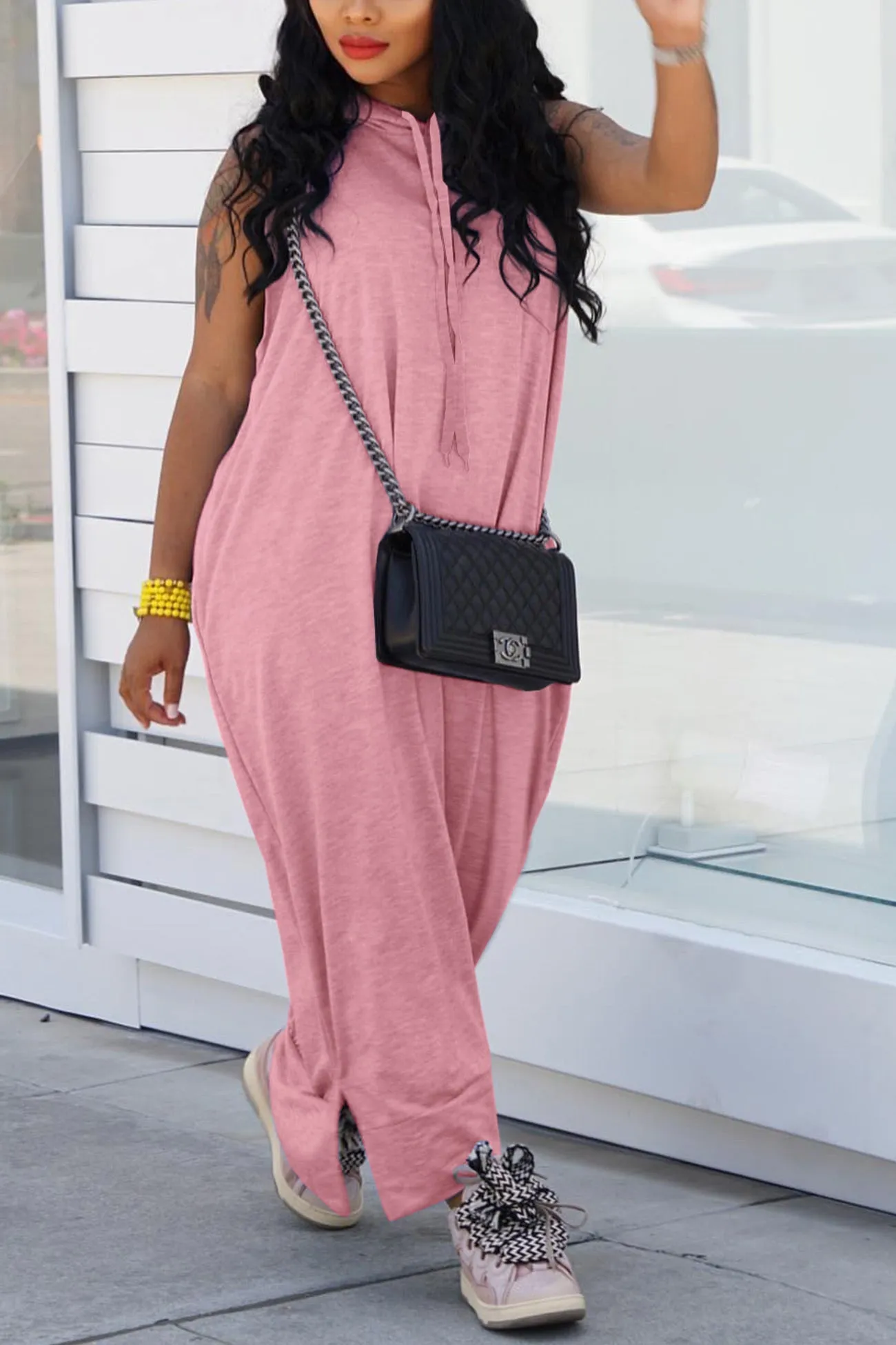 Sleeveless Pocketed Hoodie Dress