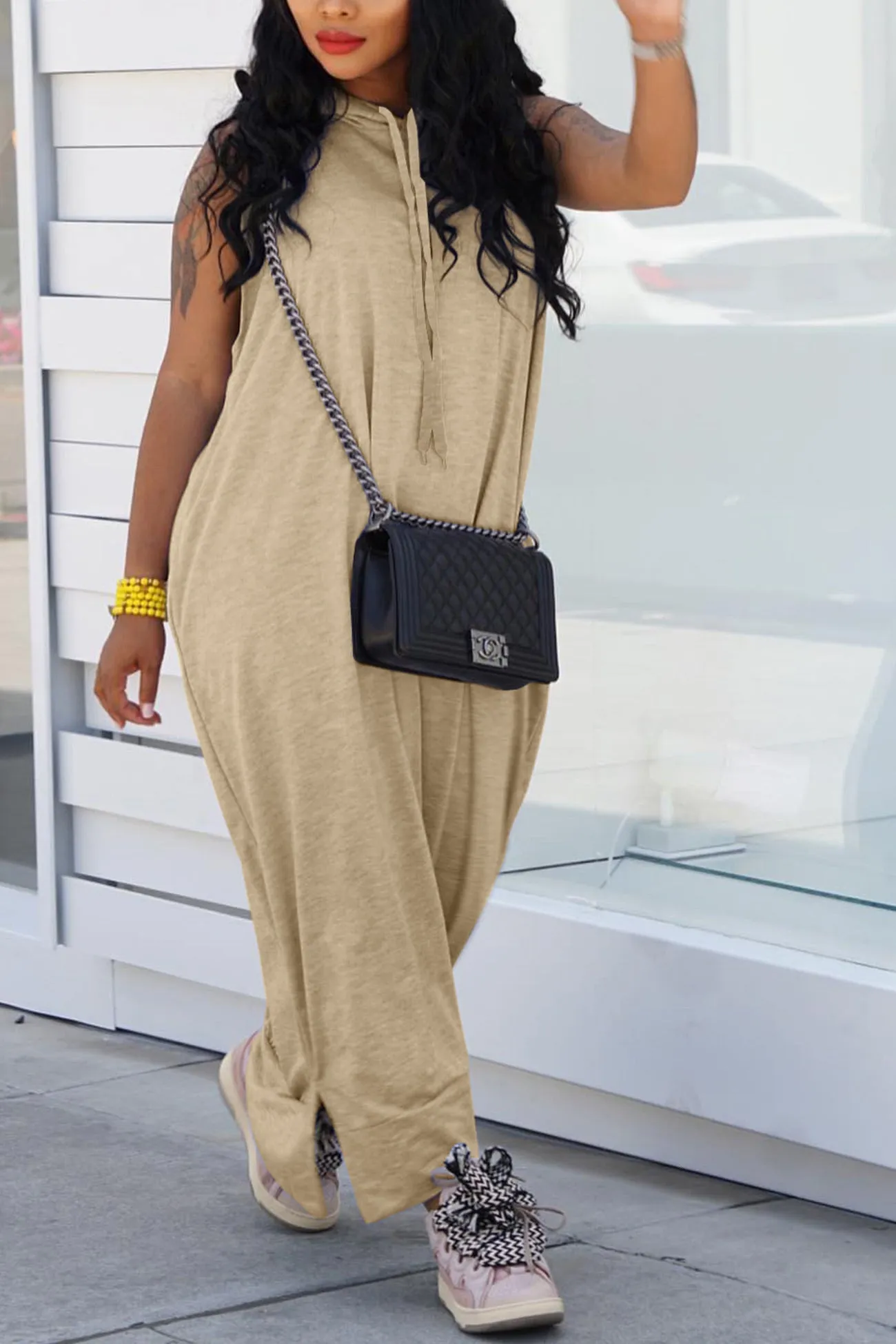 Sleeveless Pocketed Hoodie Dress