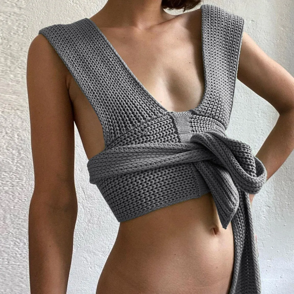 Sleeveless Pullover Female Bandage Sweater Solid Top