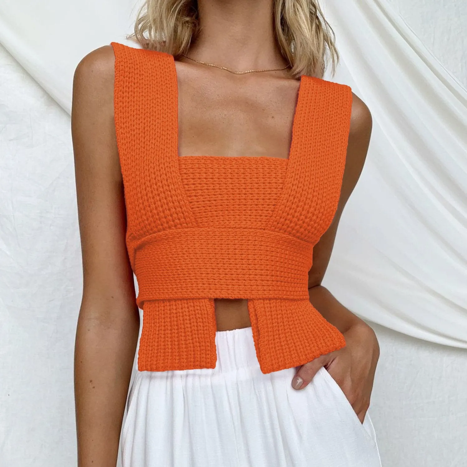 Sleeveless Pullover Female Bandage Sweater Solid Top