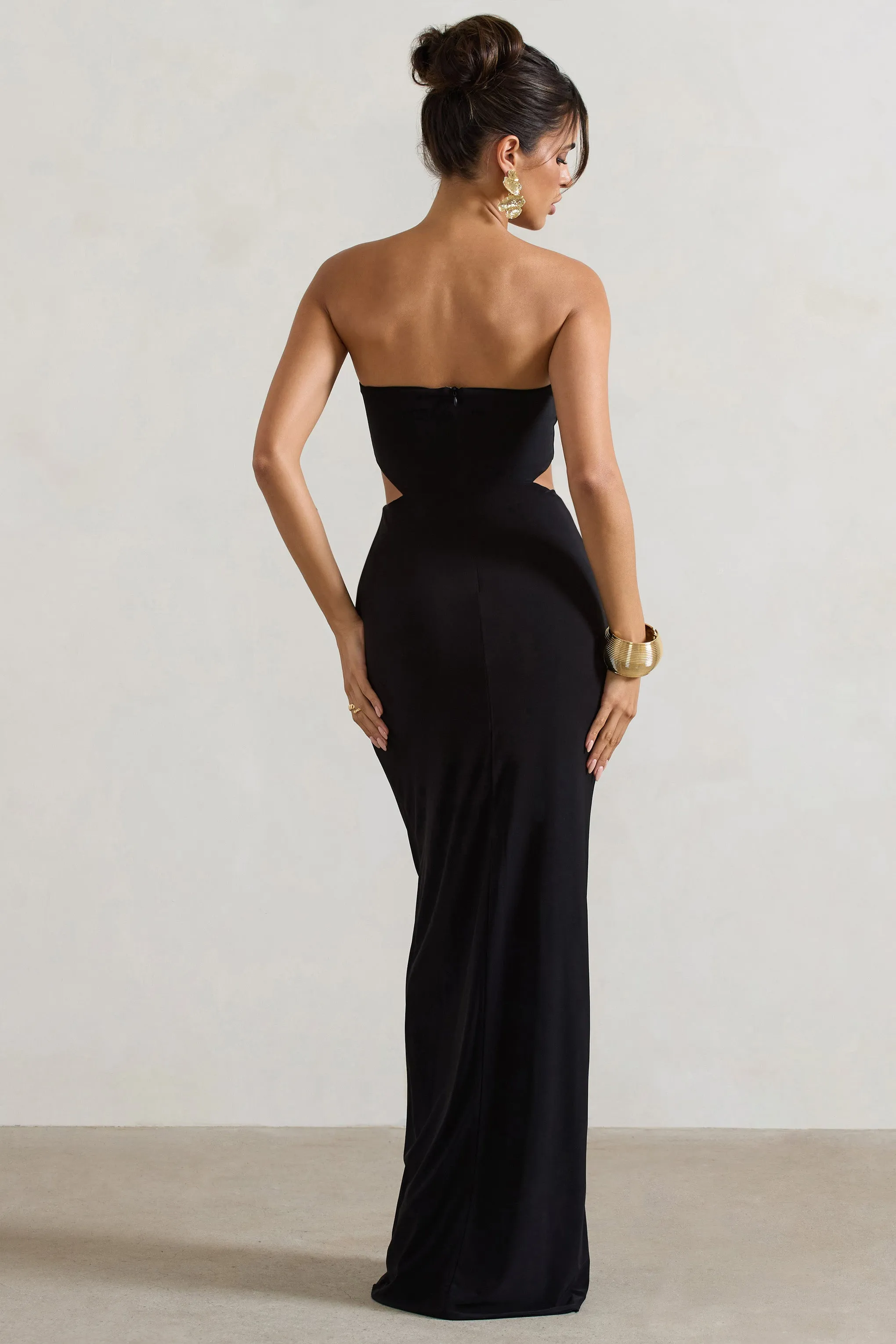 St Barts | Black Strapless Cut-Out Maxi Dress With Twist Skirt