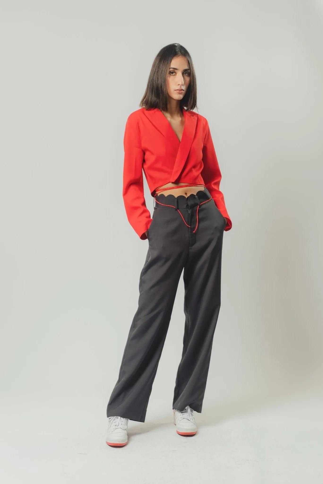 Strings Attached Cropped Blazer in Red