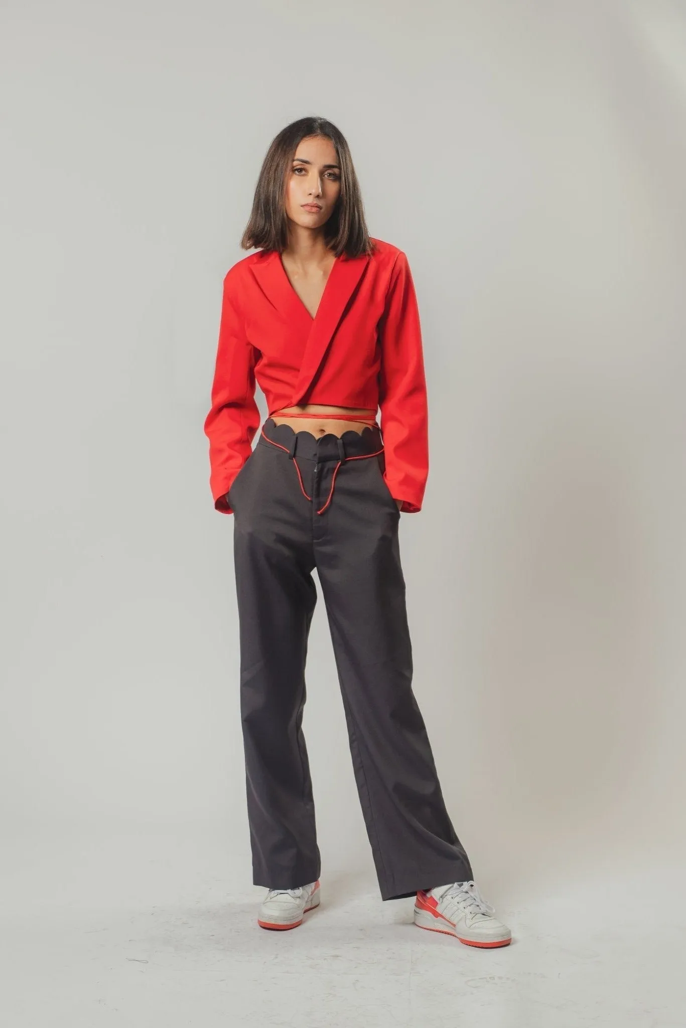 Strings Attached Cropped Blazer in Red