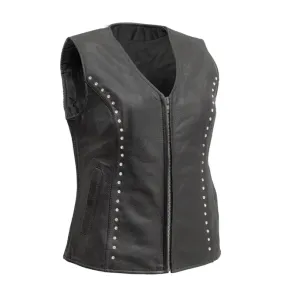 Studded HL14857Stud Black Women's Side stretch leather motorcycle vest