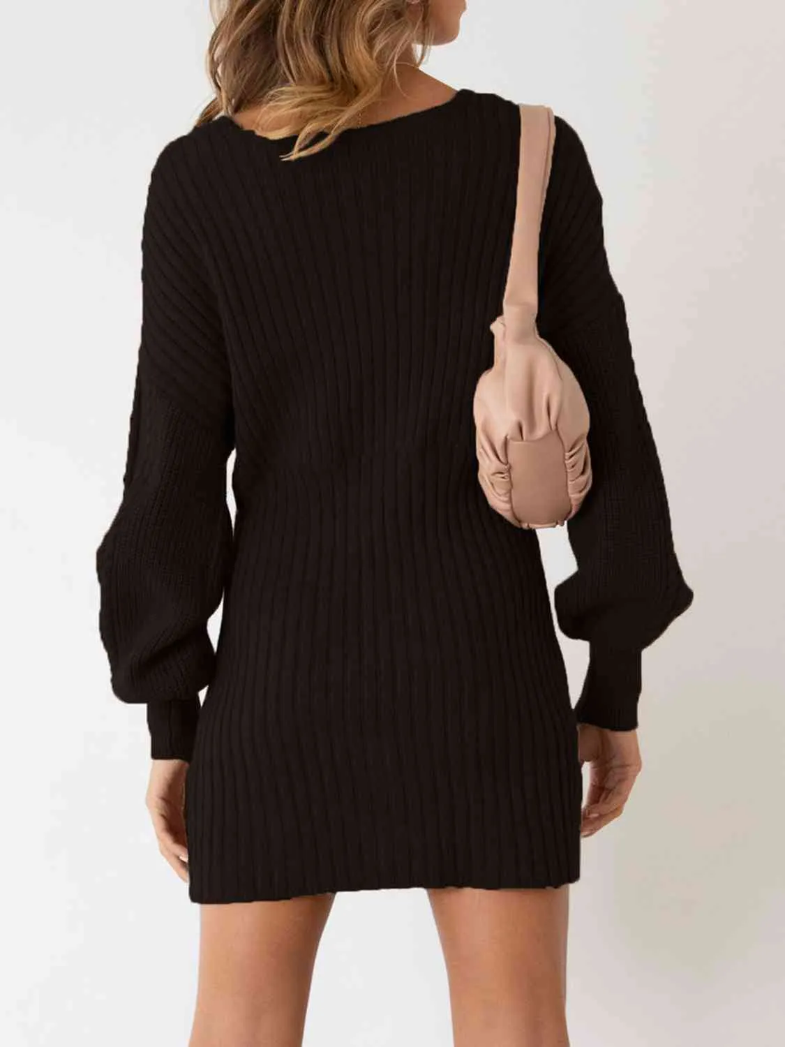 Surplice Neck Long Sleeve Sweater Dress