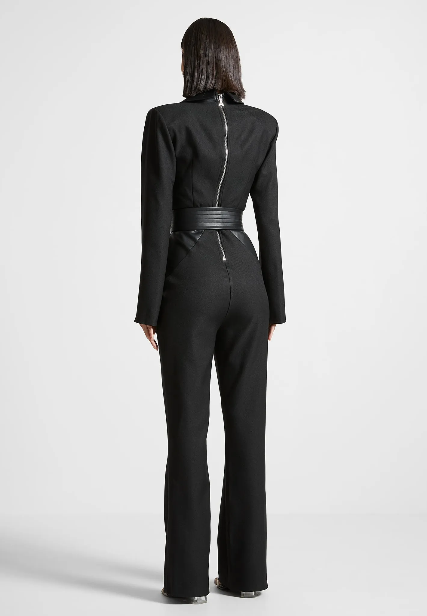 Tailored Fit and Flare Belted Jumpsuit - Black