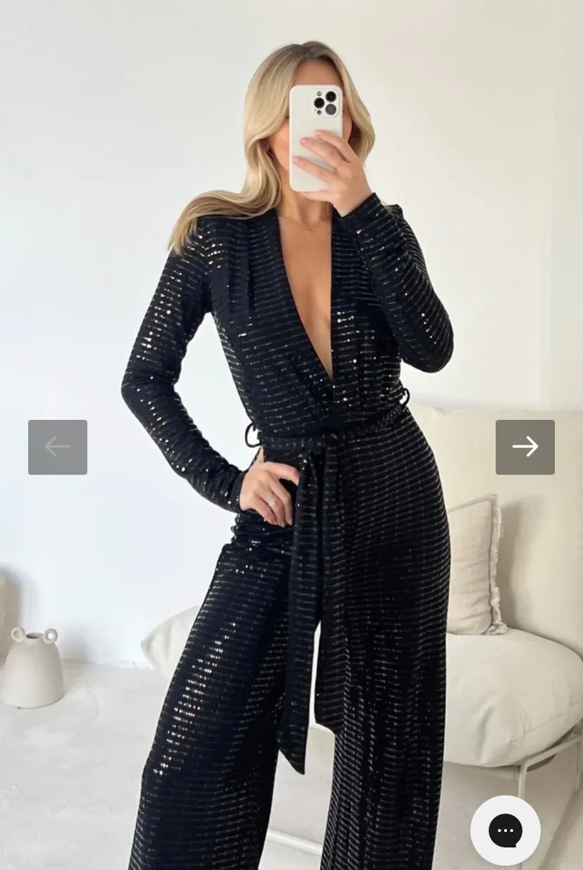 TARA BLACK SEQUIN JUMPSUIT