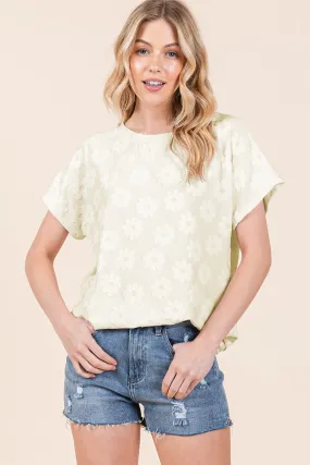 Textured Floral Pattern Short Sleeve T-Shirt