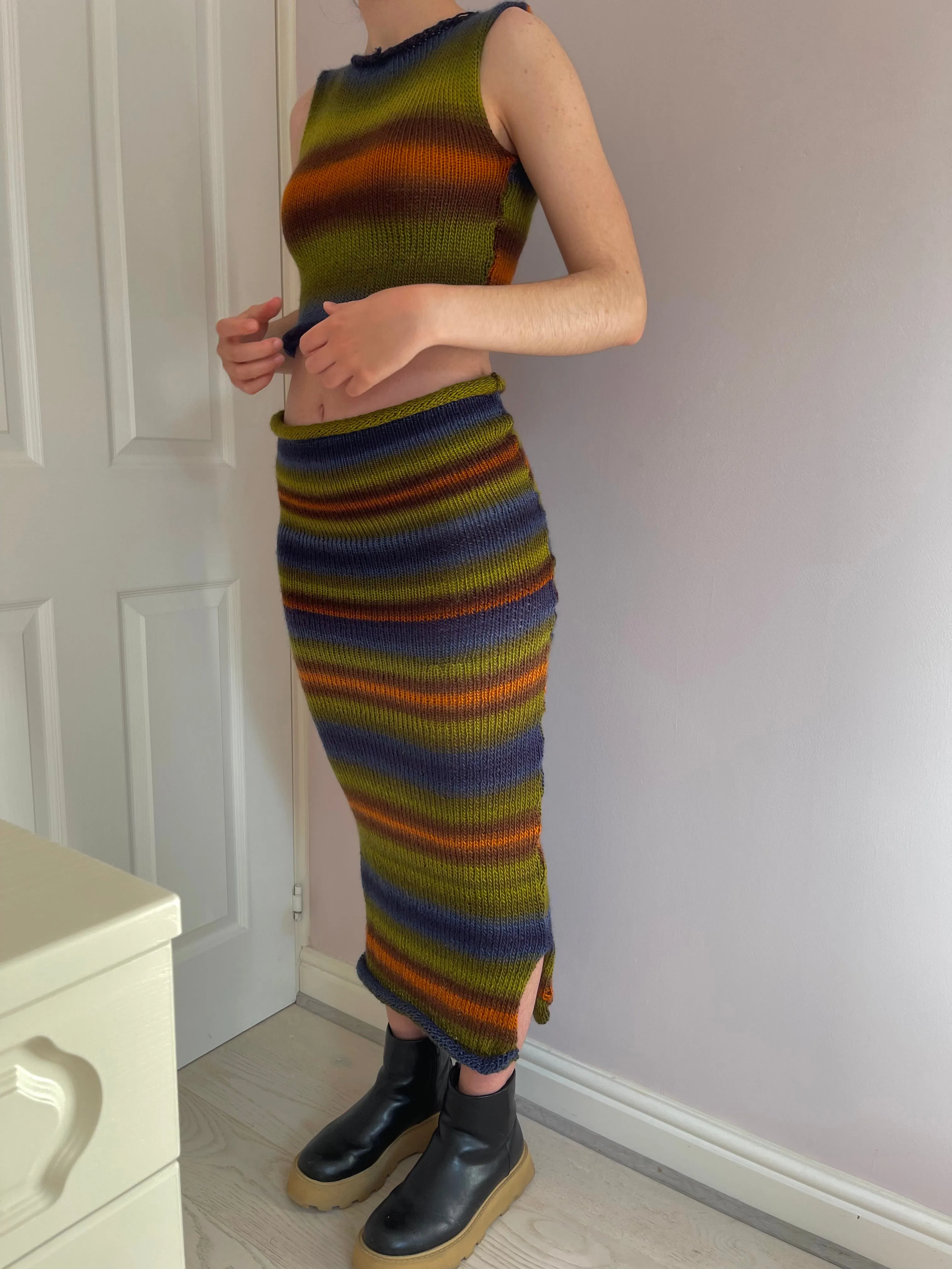 The Aspen Set - handmade knitted ombré vest and maxi skirt with side slit