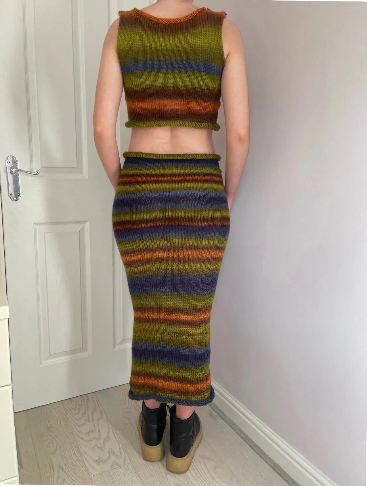 The Aspen Set - handmade knitted ombré vest and maxi skirt with side slit