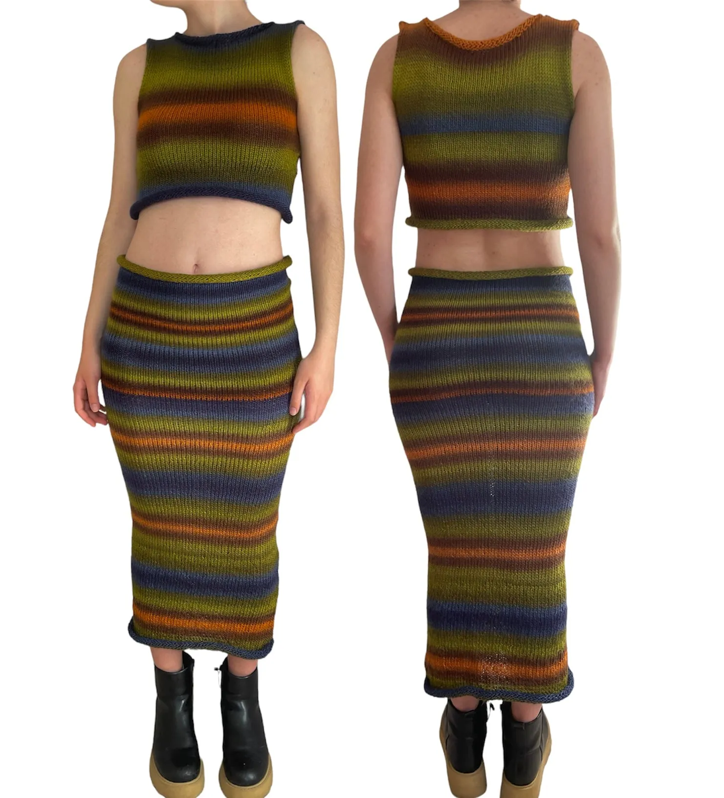 The Aspen Set - handmade knitted ombré vest and maxi skirt with side slit