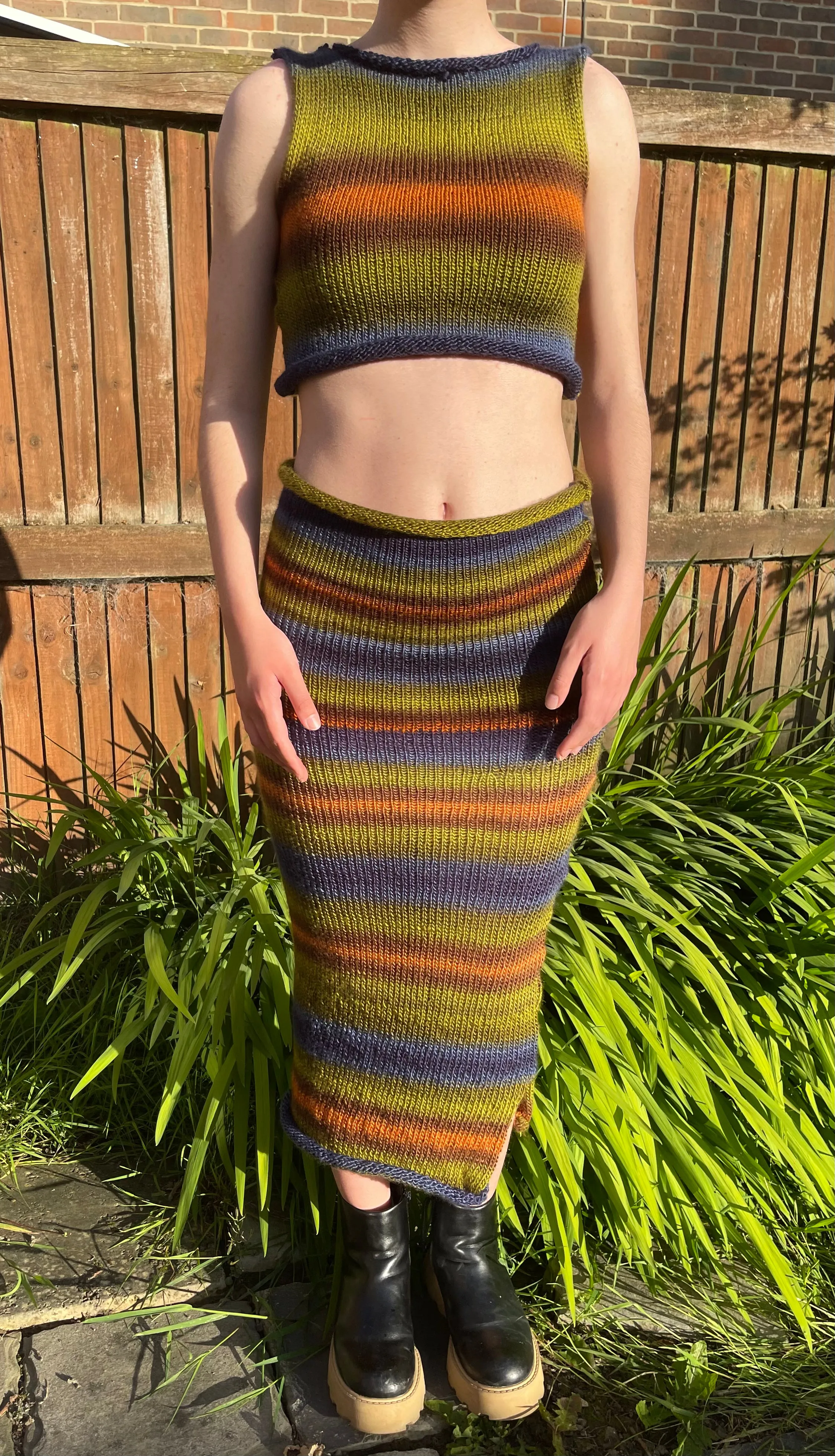 The Aspen Set - handmade knitted ombré vest and maxi skirt with side slit