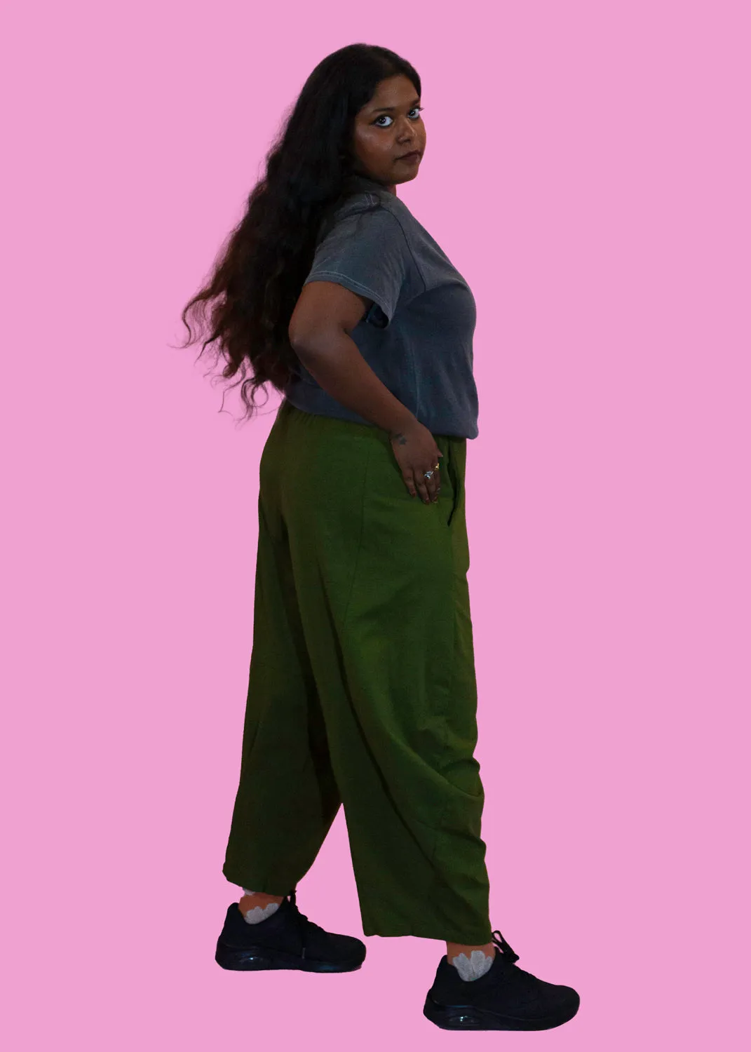 The Edit - Moss Green Cropped Cocoon Joggers