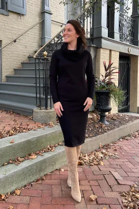 THE EMERY COWL NECK SWEATER DRESS IN EBONY