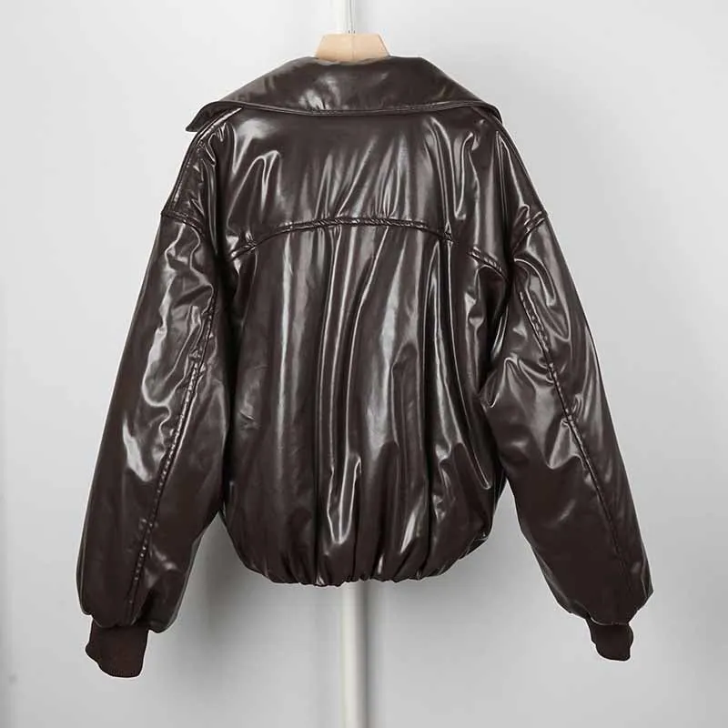 Thickened winter jacket short imitation leather jacket for women