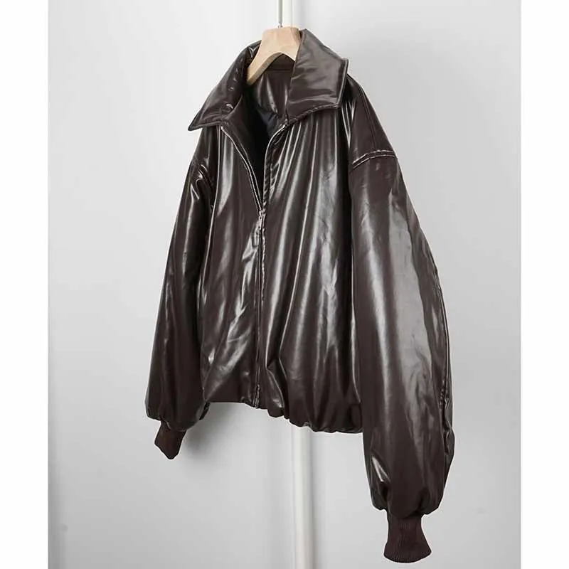 Thickened winter jacket short imitation leather jacket for women