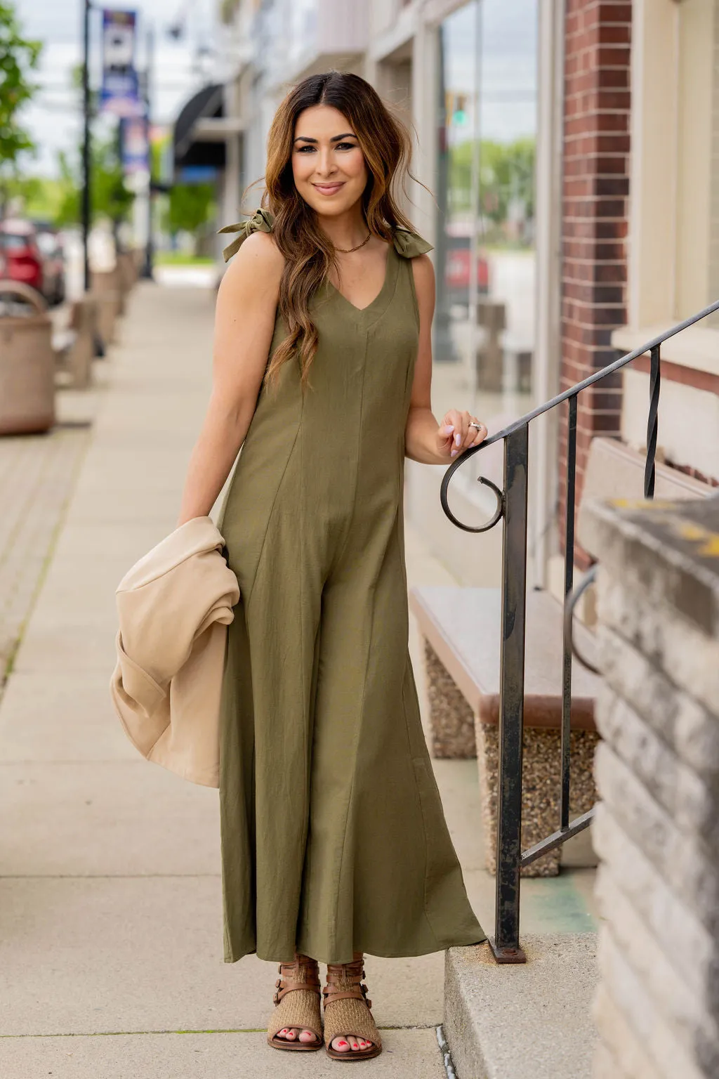 Tie Strap Relaxed V Jumpsuit