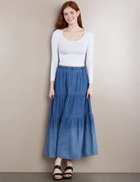 Tiered Elastic Maxi Skirt