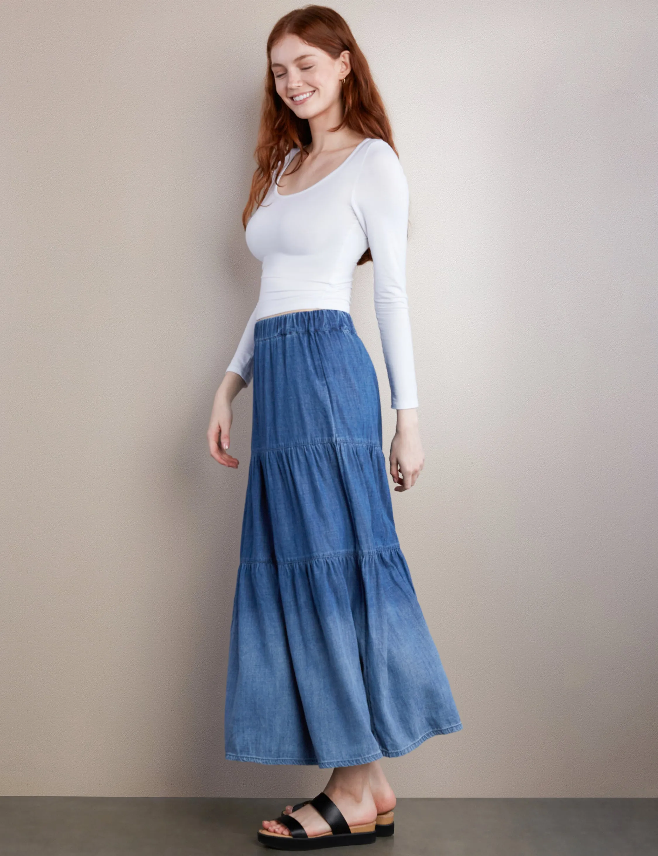 Tiered Elastic Maxi Skirt