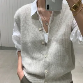 Toleet 2000s fashion Spring and Autumn New Knitwear Women's Knitted Vest Korean Style V-neck Sleeveless Loose Casual Stacked Sweater Vest Women