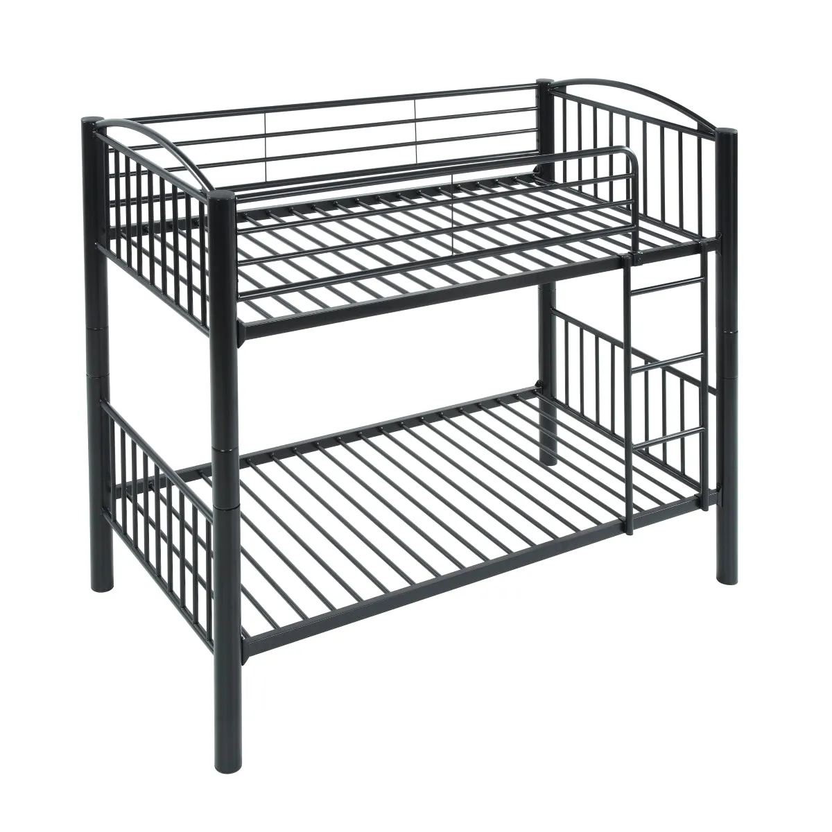 Twin/Twin Black Metal Bunk Bed with Guard Rails and Ladder