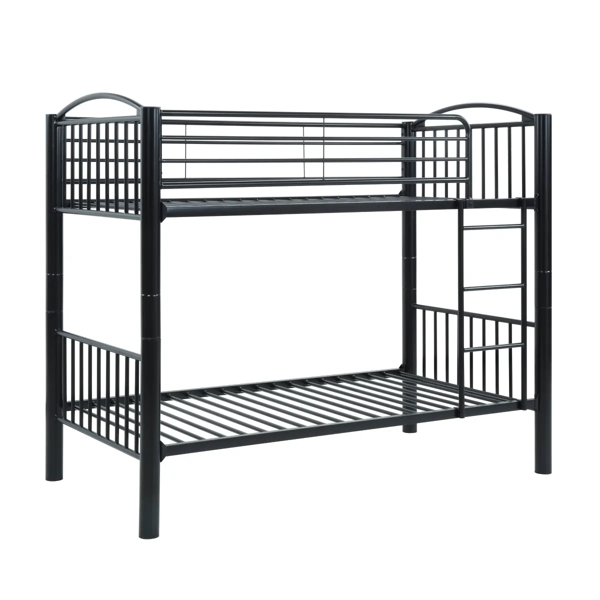 Twin/Twin Black Metal Bunk Bed with Guard Rails and Ladder