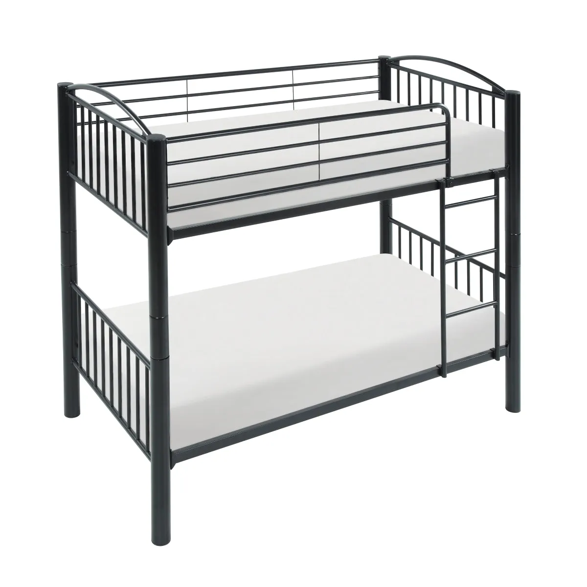 Twin/Twin Black Metal Bunk Bed with Guard Rails and Ladder