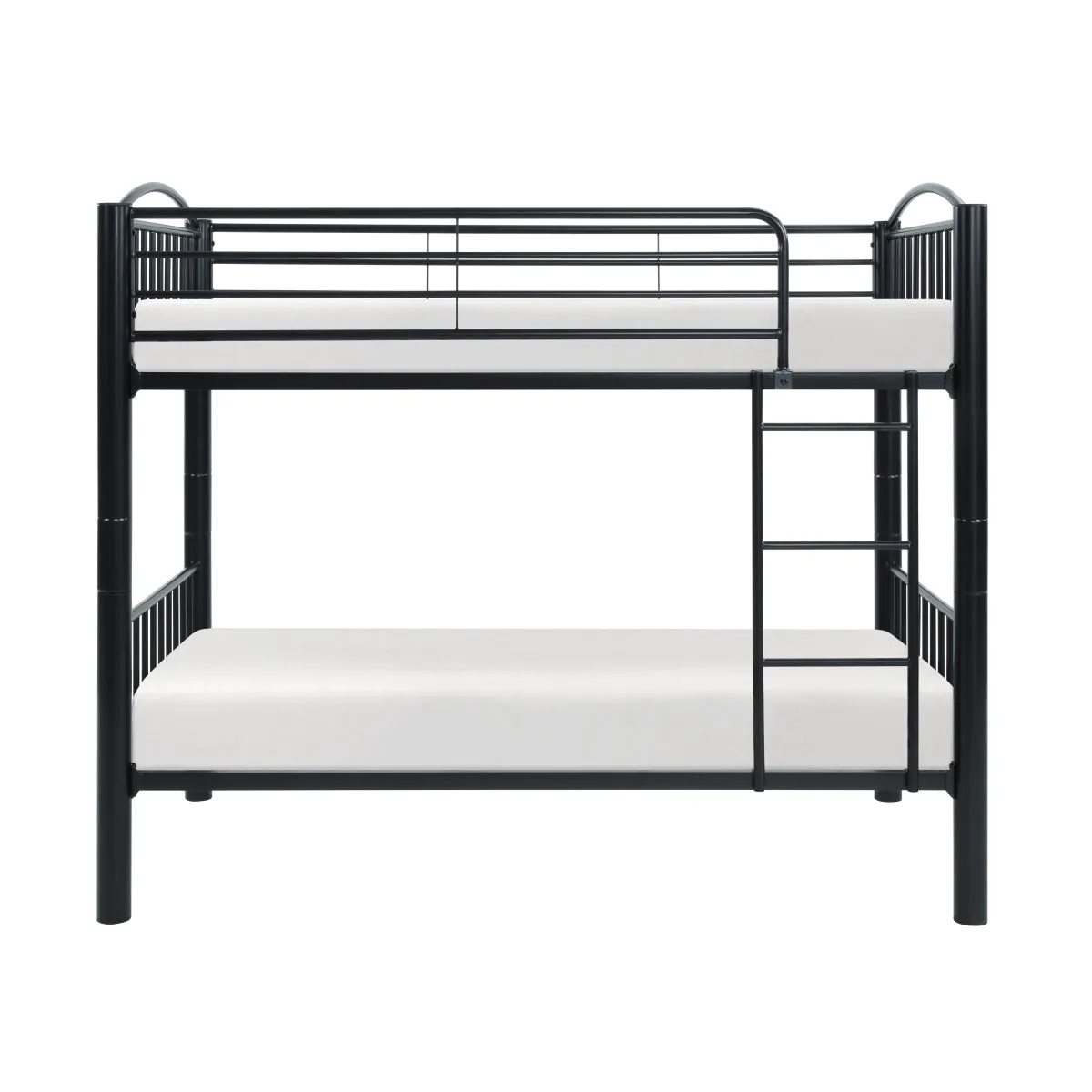 Twin/Twin Black Metal Bunk Bed with Guard Rails and Ladder