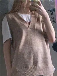 V neck Girls Pullover Vest Sweater Short Knitted Casual oversize Sweaters