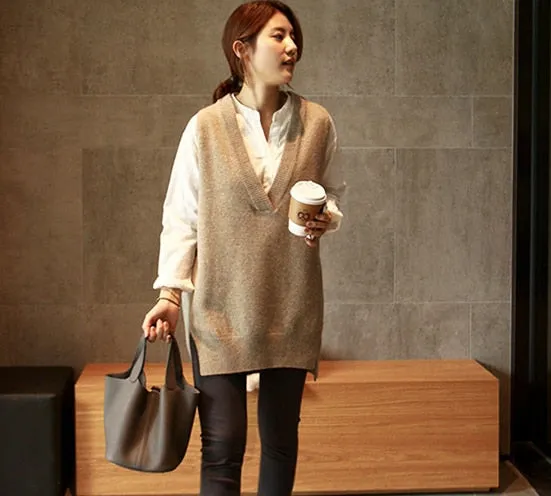 V neck Girls Pullover Vest Sweater Short Knitted Casual oversize Sweaters