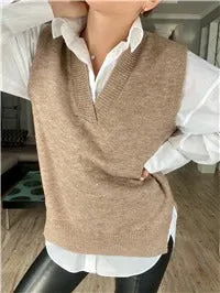 V neck Girls Pullover Vest Sweater Short Knitted Casual oversize Sweaters