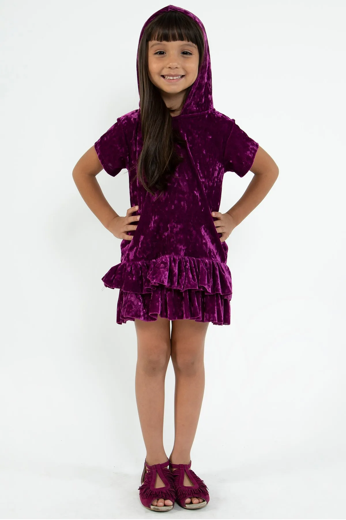 Velvet Hoodie Ruffle Girls Dress