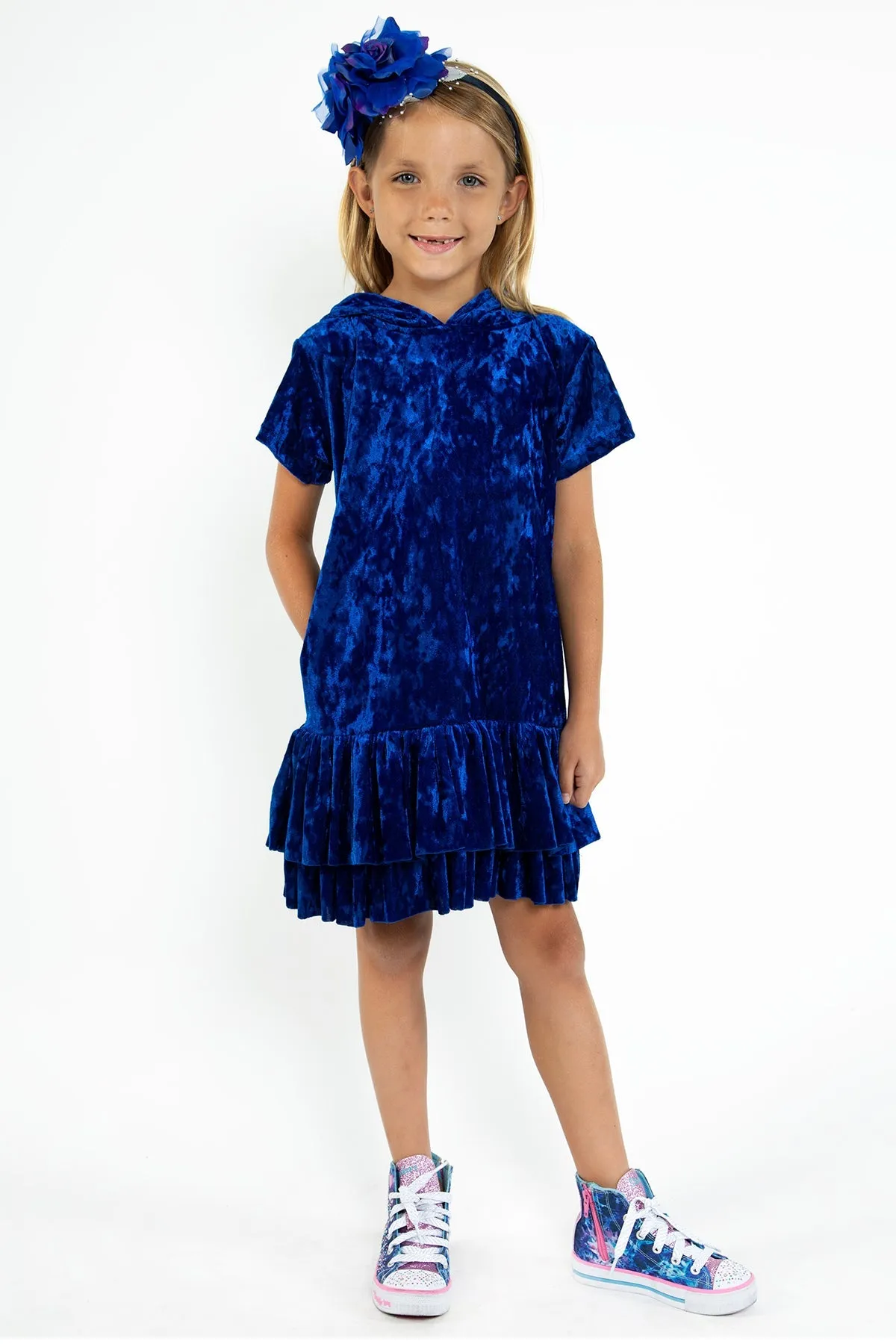 Velvet Hoodie Ruffle Girls Dress