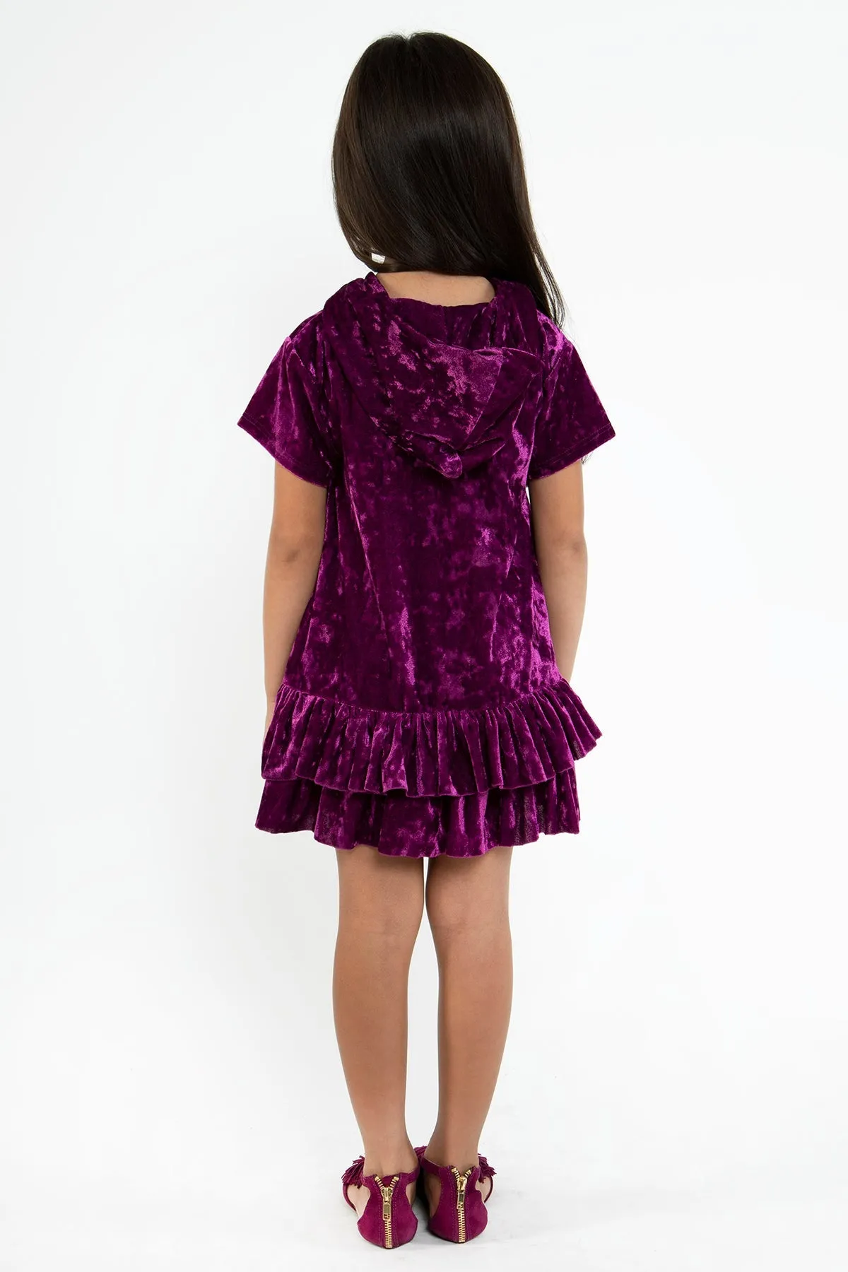 Velvet Hoodie Ruffle Girls Dress