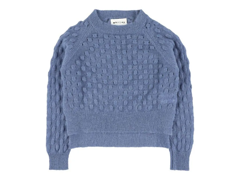 VICKY WAFFLE GIRLS CROPPED CARDIGAN - BLEU