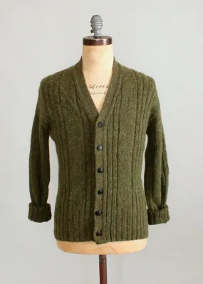 Vintage 1960s Mens Green Cable Knit Cardigan