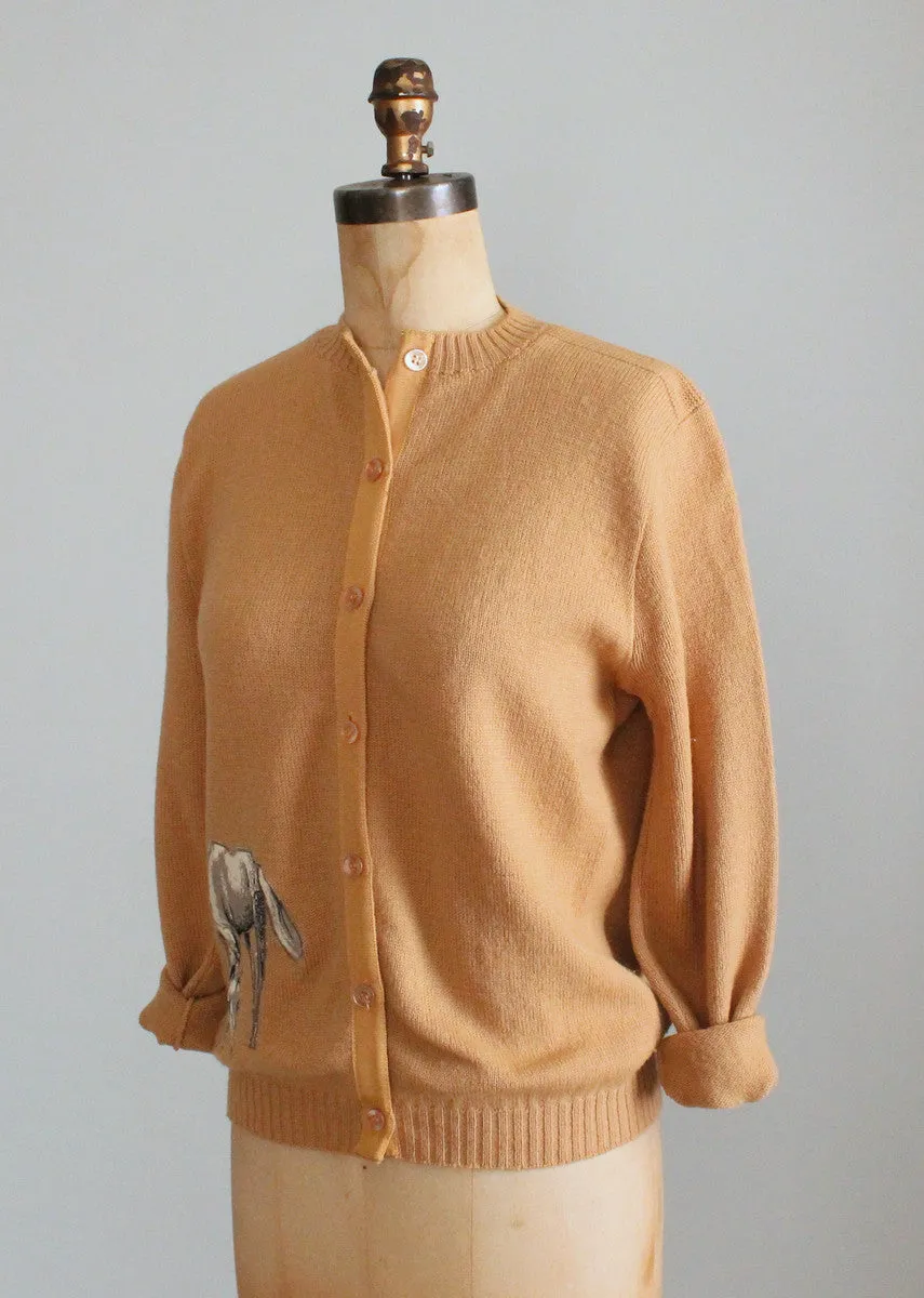 Vintage 1960s Tan Horse Cardigan