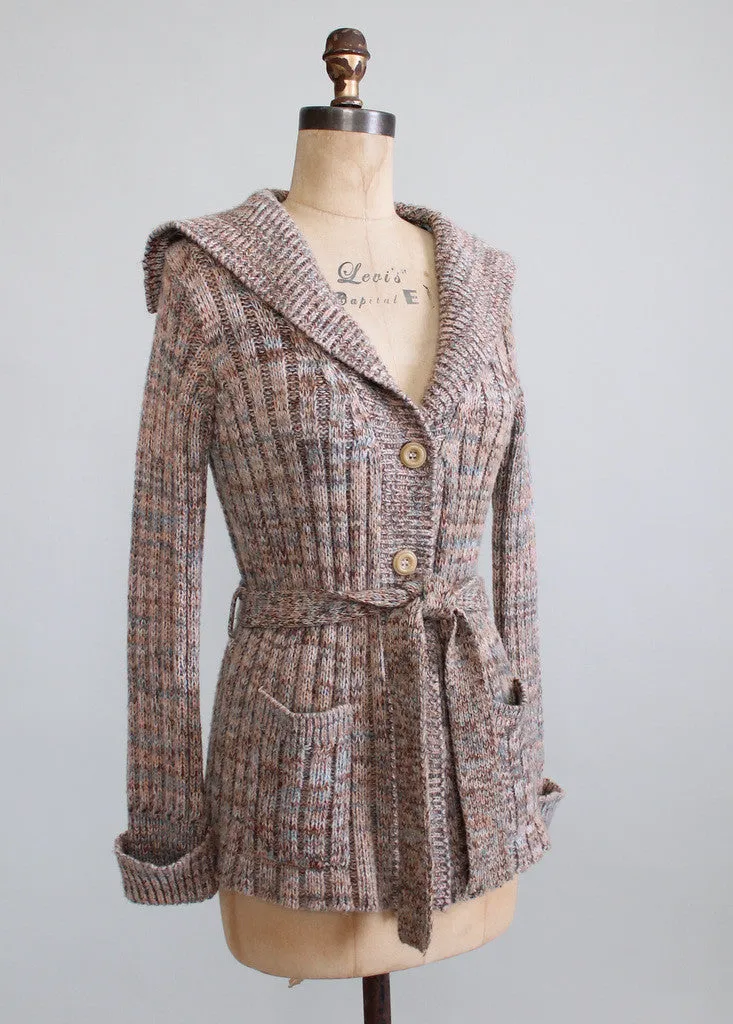 Vintage 1970s Shawl Collar Belted Cardigan