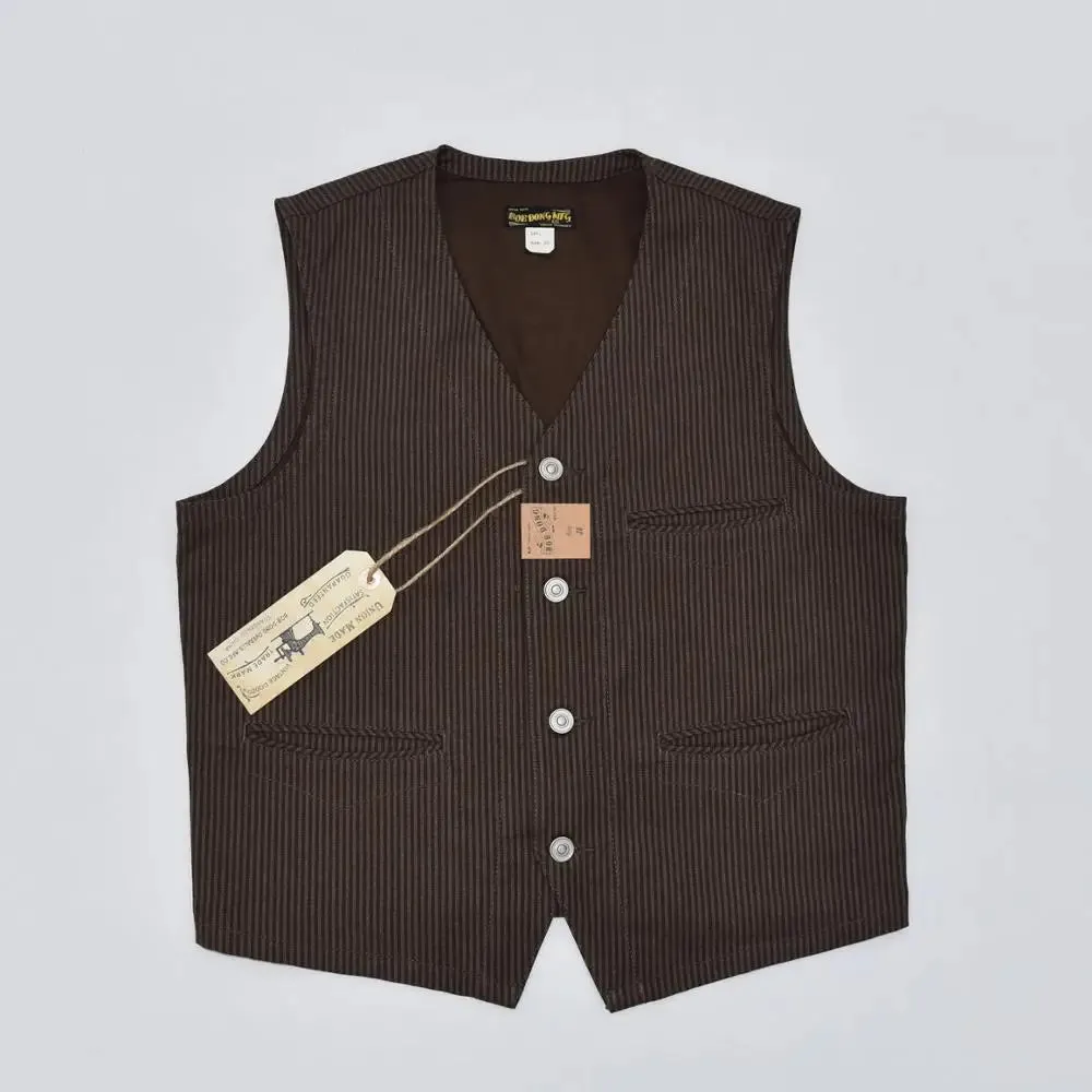 Vintage Striped Work Vest with Retro Suit Waistcoat and Buckle Back