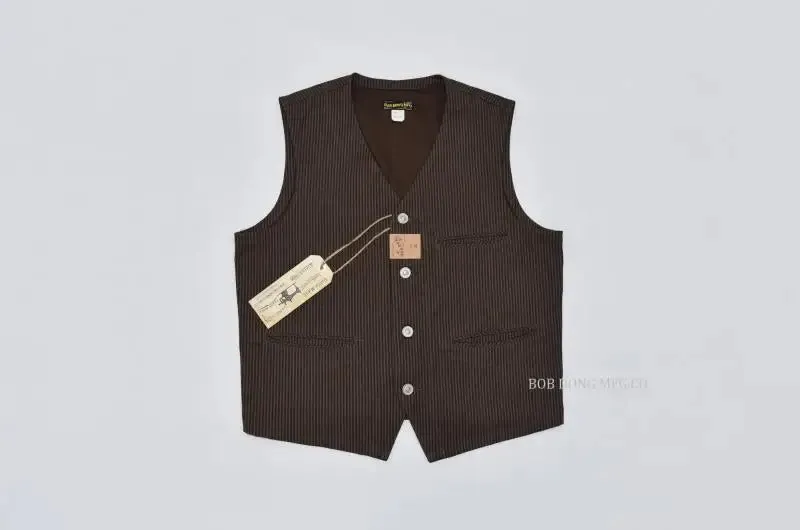 Vintage Striped Work Vest with Retro Suit Waistcoat and Buckle Back