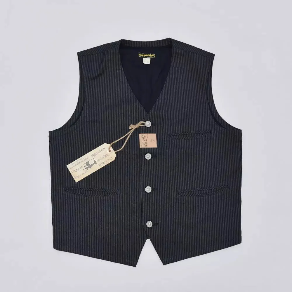 Vintage Striped Work Vest with Retro Suit Waistcoat and Buckle Back