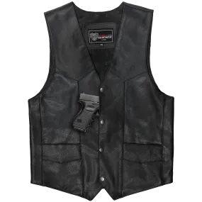 VL921S Standard Leather Men's Plain Side Vest Conceal Carry Pockets & Single Seam Back