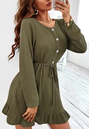 Waffle Knit Button Front Dress