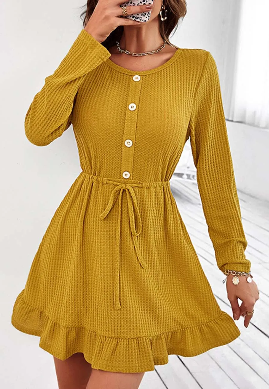 Waffle Knit Button Front Dress