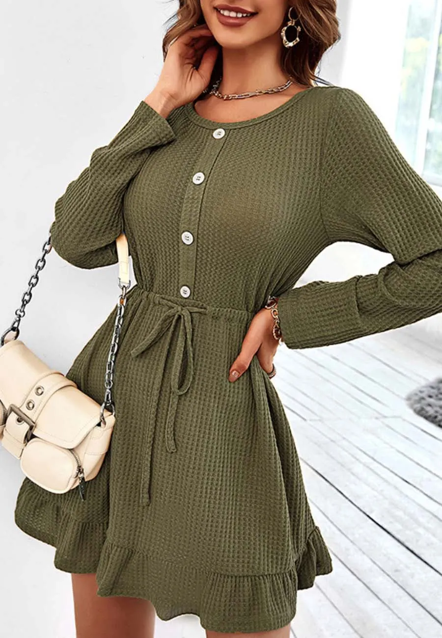 Waffle Knit Button Front Dress