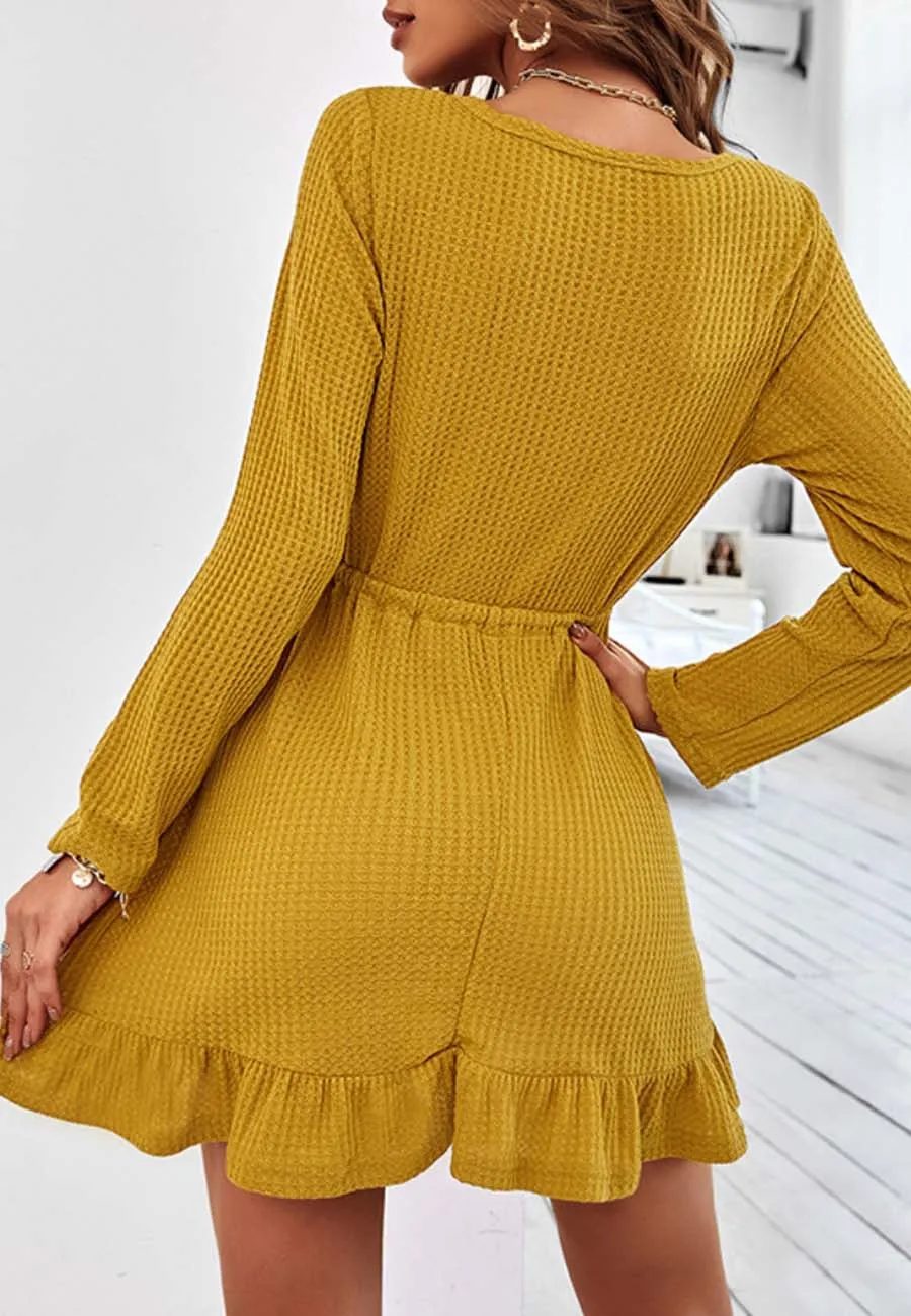 Waffle Knit Button Front Dress