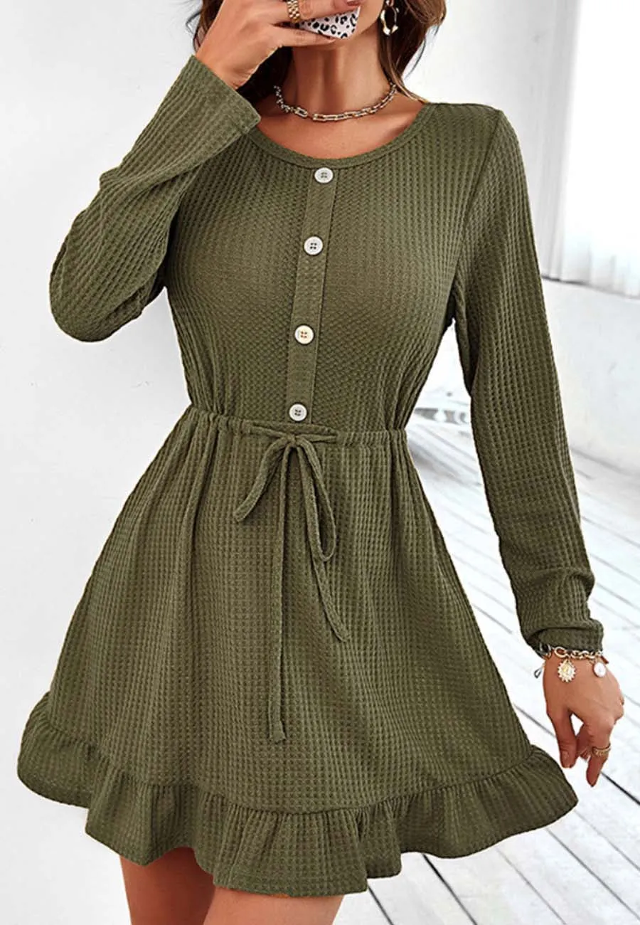 Waffle Knit Button Front Dress