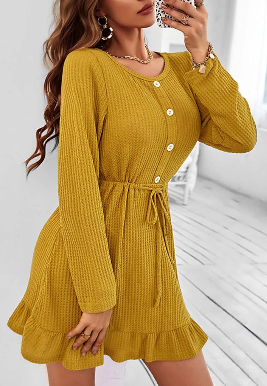 Waffle Knit Button Front Dress