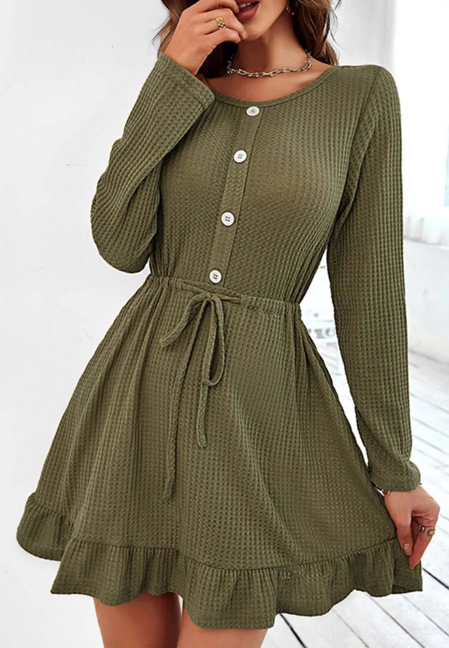 Waffle Knit Button Front Dress