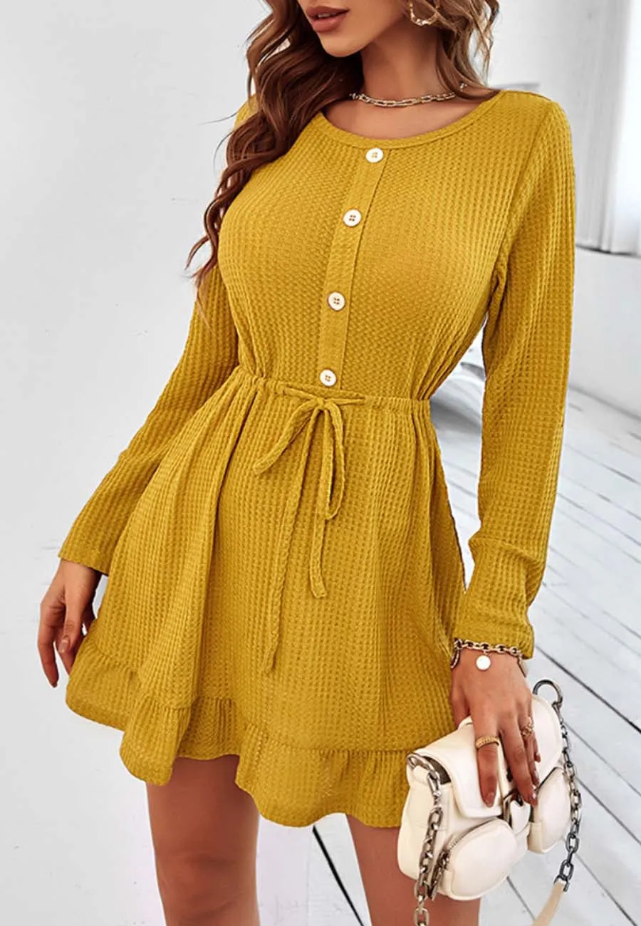 Waffle Knit Button Front Dress